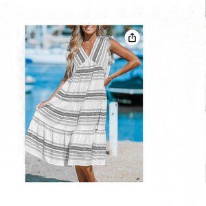 Cupshe Black and White Striped Midi Dress